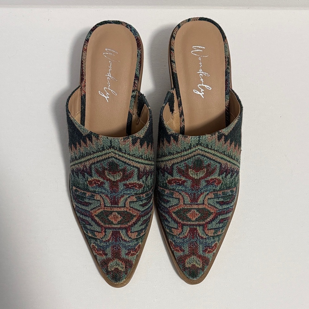 Wonderly Green and Brown Patterned Women's Mules - Picture 11 of 13